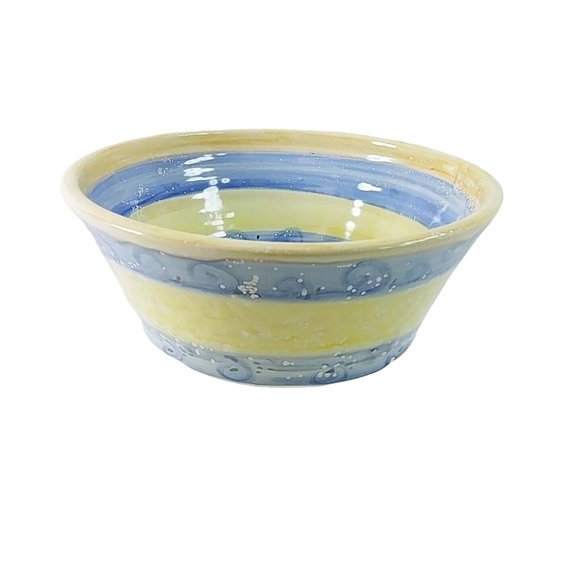 Serving Bowl Handmade Stoneware Bowl Stripes Swirls Artisan Signed on Bottom - Picture 5 of 6